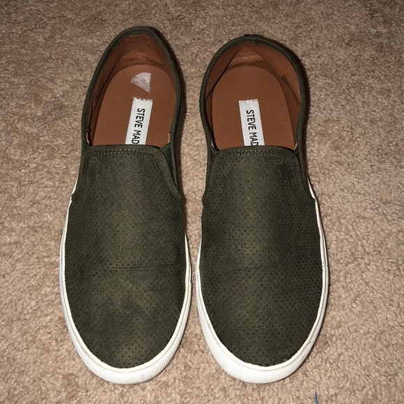 steve madden slip ons olive green